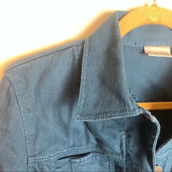 Chico’s Aqua Blue Embroidered Denim Jacket Size 1 - Picture 6 of 11
